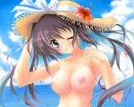  breasts hat izumi_tsubasu nipples original tan_lines topless wink 