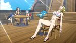  alberona_cana bikini blonde_hair blue_hair brown_hair cana_alberona cat chair clouds fairy_tail fan happy_(fairy_tail) headband heartfilia_lucy hot levy_mcgarden lucy_heartfilia marvell_wendy mcgarden_levy sandals screencap sweat swimsuit wendy_marvell 