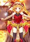  alternate_costume bad_id bad_pixiv_id black_legwear blonde_hair elbow_gloves flandre_scarlet flower gloves heco_(mama) long_hair pointy_ears red_eyes rose side_ponytail solo thighhighs touhou wings yellow_flower yellow_rose 