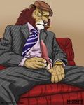  anthro beijinbeef cigar classy claws clothing daddy erection feline flat_cap gentlemen like_a_boss lion looking_at_viewer male mammal mane mr._smoke mr_smoke necktie penis pinstripes smoke smoking solo suit unprofessional_behavior watch 