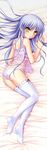  angel_beats! ass bare_shoulders blue_eyes camisole dakimakura highres lingerie long_hair looking_at_viewer looking_back lying na-ga no_shoes on_stomach panties solo tenshi_(angel_beats!) thighhighs underwear white_legwear white_panties yellow_eyes 