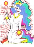  &lt;3 anthro anthrofied breasts butt crown cutie_mark equine female friendship_is_magic hair hooves horn kneeling knobbly_knees mammal multi-colored_hair muticolored_hair my_little_pony naturally_censored open_mouth pink_eyes pointing princess_celestia_(mlp) shydeathkitty signature solo sun text winged_unicorn wings 