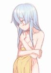  angel_beats! bare_shoulders covering flat_chest highres long_hair nigo_(aozoragarou) nude_cover profile silver_hair simple_background sketch solo tenshi_(angel_beats!) towel white_background yellow_eyes 