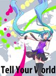  :d aqua_hair closed_eyes dots hani_kuraun hatsune_miku headset highres long_hair map necktie open_mouth outstretched_arm smile solo tell_your_world_(vocaloid) thighhighs twintails very_long_hair vocaloid 