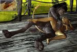  3d absurd_res annonymouse black_hair canine cub female hair hi_res hymen lesbian petting pussy scalie twin_tails wolf yellow_eyes young 