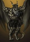  barefoot biceps bodybuilder bodybuilding bulge claws clothed clothing dragon exercise facial_piercing flexing half-dressed horn huge_muscles male muscles nose_piercing nose_ring pecs piercing pokkuti red_eyes reptile ring scales scalie shorts solo tail tight_clothing toe_ring topless weightlifting weights wings 