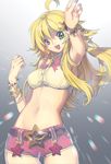  ahoge bad_id bad_pixiv_id belt blonde_hair bracelet green_eyes hoshii_miki idolmaster idolmaster_(classic) jewelry long_hair matsuki_ringo midriff navel short_shorts shorts solo star 