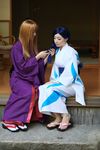  blue_hair braiding cosplay fujino_shizuru highres japanese_clothes kimono kuga_natsuki mai_hime miyuki moto my-hime photo yukata 