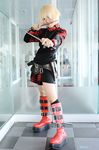  belt belts blonde_hair boots cosplay minase_risa photo plaid rin_(character) shorts togainu_no_chi twin_daggers 