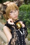  animal_ears bell blonde_hair cosplay dog_ears dress glasses highres lace minazuki_rui photo tail 