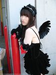  arm_laces collar cosplay gloves highres maid maid_apron maid_uniform morte photo suzuyuki_kaho vispo_original wings 