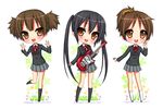  black_hair brown_eyes brown_hair chibi electric_guitar guitar hirasawa_ui instrument k-on! long_hair multiple_girls nakano_azusa platinum_fantasia ponytail school_uniform short_hair short_twintails suzuki_jun twintails waving 