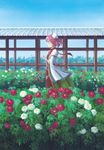  bandages bun_cover chain chinese_clothes double_bun flower highres ibaraki_kasen miso_pan pink_hair profile red_flower red_rose rose scenery short_hair solo touhou traditional_media white_flower white_rose wind 