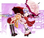  alternate_costume bad_id bad_pixiv_id bat_wings bent_over black_legwear blonde_hair blue_hair bow capelet flandre_scarlet flower hat hat_ribbon high_heels leg_warmers multiple_girls nekokotei open_mouth parasol platform_footwear red_eyes red_flower red_rose remilia_scarlet ribbon rose scarf shirt shoes short_hair siblings sisters skirt slit_pupils smile thighhighs touhou umbrella white_skirt wings zettai_ryouiki 