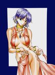  bob_cut bracelet breasts breasts_apart dark_skin earrings fushigi_no_umi_no_nadia green_eyes groin hair_ornament hairclip hoop_earrings jewelry kuroishi_ringo large_breasts light_smile loincloth nadia neck_ring necklace no_bra no_panties purple_hair short_hair smile solo undressing vest 