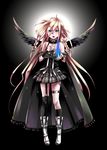  black_legwear blonde_hair blue_eyes boots braid caffein fire flame highres ia_(vocaloid) kneehighs long_hair looking_at_viewer open_mouth single_kneehigh single_thighhigh skirt solo thigh_strap thighhighs twin_braids very_long_hair vocaloid wings 