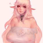  big_breasts breasts elf female hair humanoid long_hair looking_at_viewer mammal nat_the_lich nipples not_furry pink_hair pointy_ears solo 