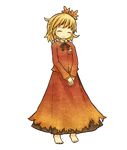  ^_^ aki_shizuha akihiyo barefoot blonde_hair closed_eyes full_body hair_ornament leaf leaf_hair_ornament leaf_on_head short_hair skirt skirt_set smile solo touhou transparent_background 