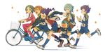  &gt;_&lt; 5boys bangs basket bicycle bicycle_basket blue_eyes blue_hair blue_legwear brown_eyes brown_hair closed_eyes green_hair grin ground_vehicle height_difference inazuma_eleven_(series) inazuma_eleven_go jacket kageyama_hikaru kariya_masaki kneehighs long_hair long_sleeves matsukaze_tenma mezashi_(mezasi) multiple_boys nishizono_shinsuke open_mouth parted_bangs profile purple_hair riding running shoes short_hair shorts sleeves_rolled_up smile sneakers soccer_uniform sorano_aoi sportswear star track_suit tsurugi_kyousuke whistle white_background yellow_eyes 