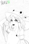  detached_sleeves face flat_chest frog greyscale hair_tubes hat inverted_nipples jewelry magister_(medical_whiskey) monochrome moriya_suwako necklace nipples nude pyonta sidelocks solo touhou upper_body yin_yang 