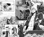  abs akagishi_k bad_id bad_pixiv_id bar coat crossover dante_(devil_may_cry) devil_may_cry devil_may_cry_3 field flower flower_field greyscale gun monochrome rebellion_(sword) sunflower sword touhou weapon 