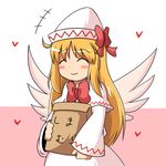  ^_^ bag blonde_hair bow closed_eyes dress hat heart lily_white long_hair mikan_imo shopping_bag smile solo touhou wings 