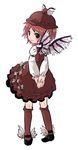  arms_behind_back brown_dress brown_eyes brown_legwear dress from_behind full_body hrsk_(kihyahya) kneehighs long_sleeves looking_back mystia_lorelei pink_hair shoes short_hair solo touhou white_background winged_shoes wings 