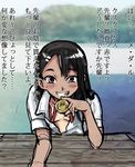  774_(nanashi) black_hair blush brown_eyes hair_ornament hairclip ijiranaide_nagatoro-san long_hair looking_at_viewer medal nagatoro open_clothes open_shirt shirt sketch solo teasing translated 