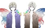  blonde_hair gray_hair grey_hair hood hoodie iceland_(hetalia) norway_(hetalia) purple_eyes red_eyes short_hair 