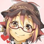  animal_ears bespectacled blush close-up closed_mouth earrings face glasses heart jewelry liminarity mystia_lorelei pink_hair smile solo touhou yellow_eyes 