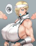  blonde_hair blue_eyes breasts cum falke_(street_fighter) headband huge_breasts lipstick makeup muscle natedecock sideboob street_fighter 