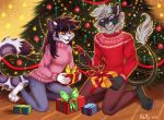  2019 4_toes 5_fingers anthro barefoot breasts clothed clothing digital_media_(artwork) duo felid female ketty-leopardess kneeling leopard lion male mammal pantherine purple_eyes red_eyes toes yellow_sclera 