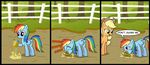  applejack_(mlp) blonde_hair comic cutie_mark day dialog duo eating english_text equine female feral friendship_is_magic green_eyes hair hat horse humor madmax mammal multi-colored_hair my_little_pony outside pegasus pink_eyes pony rainbow_dash_(mlp) rainbow_hair tail text wings 