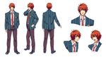  1boy belt bust character_sheet concept_art full_body ittoki_otoya male male_focus necktie official_art red_hair school_uniform short_hair simple_background solo standing student tie uniform upper_body uta_no_prince-sama 