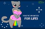  breasts cat cleavage clothed clothing cute dialog dialogue dress english_text feline female mammal nyan_cat rainbow smile solo text the_will thewill 