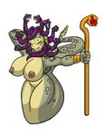  breasts female gorgon looking_at_viewer lordstevie medusa nipples nude polearm pussy reptile scalie snake snake_hair solo staff tail 