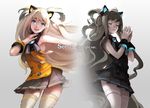  alternate_color animal_ears bare_shoulders black_hair blonde_hair blue_eyes closed_eyes dual_persona long_hair looking_at_viewer multiple_girls nawol open_mouth seeu seeu_(dark_light) skirt smile sparkle tears thighhighs very_long_hair vocaloid zettai_ryouiki 