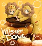  alternate_outfit blonde_hair brother_and_sister costume family food hair_clip hair_ornament hairclip kagamine_len kagamine_rin licking_lips lip_licking siblings tongue_out twins vocaloid 