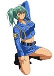  1girl green_eyes green_hair ikkitousen miniskirt police police_uniform ryofu_housen short_skirt skirt solo uniform 