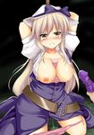  angry bdsm belt between_breasts blonde_hair blush bondage bound breasts dildo hat hetero hoshizuki_(seigetsu) large_breasts long_hair nipples open_clothes open_shirt out_of_frame panties panty_pull pov pov_hands pussy_juice shirt solo_focus touhou underwear watatsuki_no_toyohime yellow_eyes 