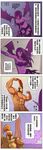  2girls 4koma armor blush breasts chinese cleavage comic crazy_eyes dark_skin drooling female_pervert gameplay_mechanics groin heavy_breathing helmet highres kayle large_breasts league_of_legends long_hair morgana multiple_girls muscle navel nude open_mouth pantheon_(league_of_legends) pervert pointy_ears stomach sweat tongue torn_clothes translated waero wings 