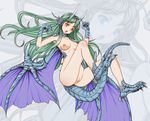  bad_id bad_pixiv_id breasts burunuu_(bullnukko) claws dragon_girl green_hair horns medium_breasts monster_girl nipples nude open_mouth orange_eyes original pussy solo tail uncensored wings 