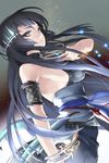  armband bare_shoulders black_hair blue_eyes bracelet breasts choker colored_eyelashes comet_(teamon) dragon_wings hair_ornament jewelry long_hair looking_at_viewer low_wings medium_breasts necklace obi sash sideboob slit_pupils solo sword_girls wings 