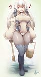  2011 bad_id bad_pixiv_id boots breasts bucket curvy gloves grey_eyes highres hips hishaku holding holding_bucket horizon_ariadust kyoukaisenjou_no_horizon ladle large_breasts long_hair music open_mouth panties pantyhose signature silver_hair singing solo standing sweater thick_thighs thighhighs thighs underwear white_hair white_panties wide_hips wooden_bucket zako_(arvinry) 
