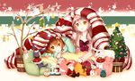  animal brown_hair christmas goma_(11zihisin) long_hair original rabbit ribbons short_hair snow stars tree yellow_eyes 