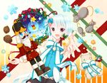  aqua_hair bow christmas flowers goma_(11zihisin) night original ribbons rose short_hair shorts snow stars 