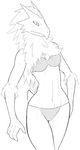  avian bikini blaziken breasts chest_tuft clothed clothing female fur herro monochrome nintendo pok&#233;mon pok&#233;morph skimpy solo swimsuit talons tight_clothing tuft video_games 