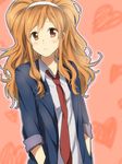  blush brown_eyes hands_in_pockets headband heart hearts kibitsu_momoka long_hair necktie orange_hair shirt sket_dance solo tie uniform 