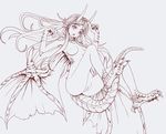  bad_id bad_pixiv_id breasts burunuu_(bullnukko) claws dragon_girl horns lineart medium_breasts monochrome monster_girl nipples nude open_mouth original pussy solo tail wings 