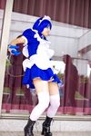  cosplay cuffs eyepatch gloves handcuffs highres ikkitousen maid maid_apron maid_uniform photo riori ryomou_shimei ryomou_shimei_(cosplay) thigh-highs thighhighs 